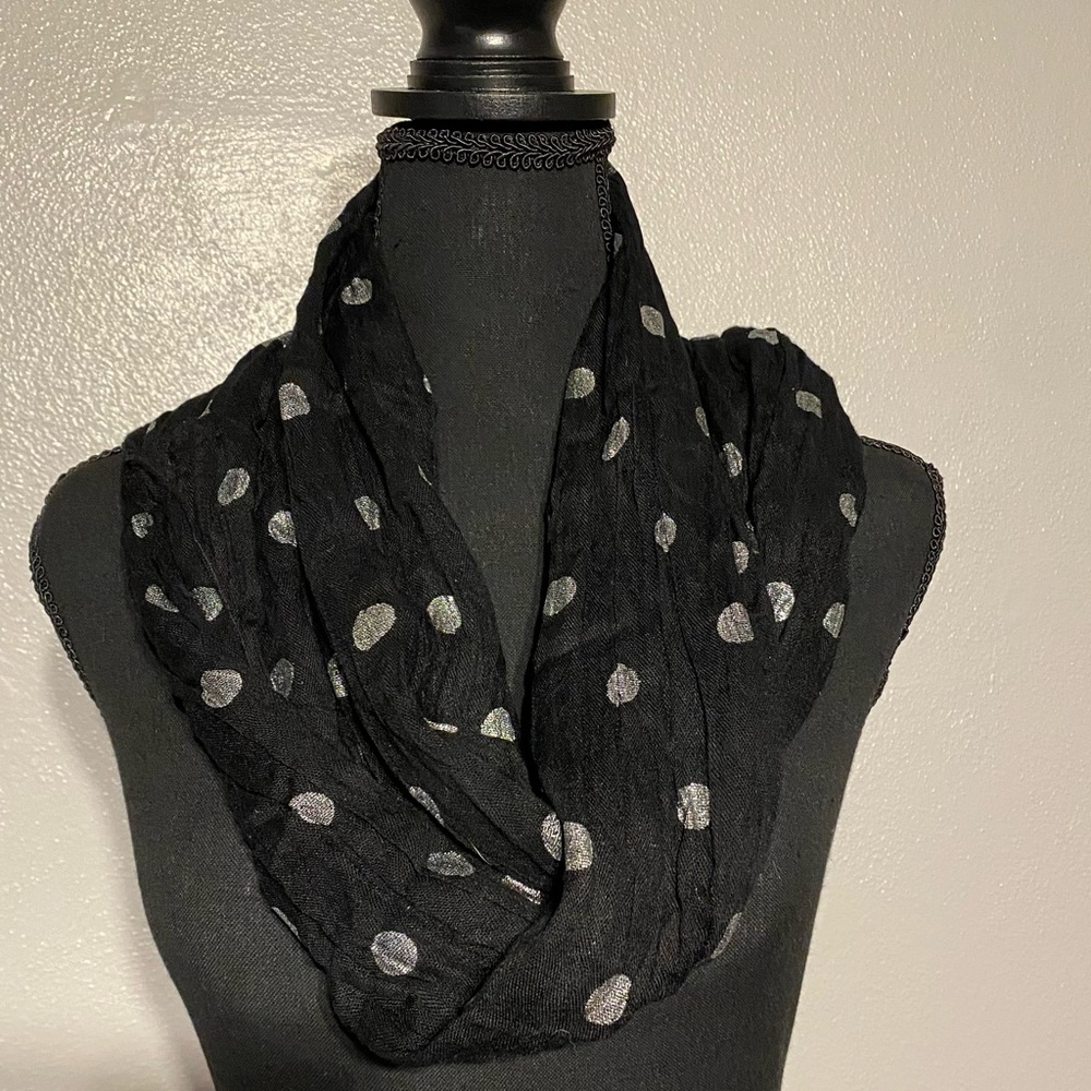 Black Scarf with Silver Polka Dots
